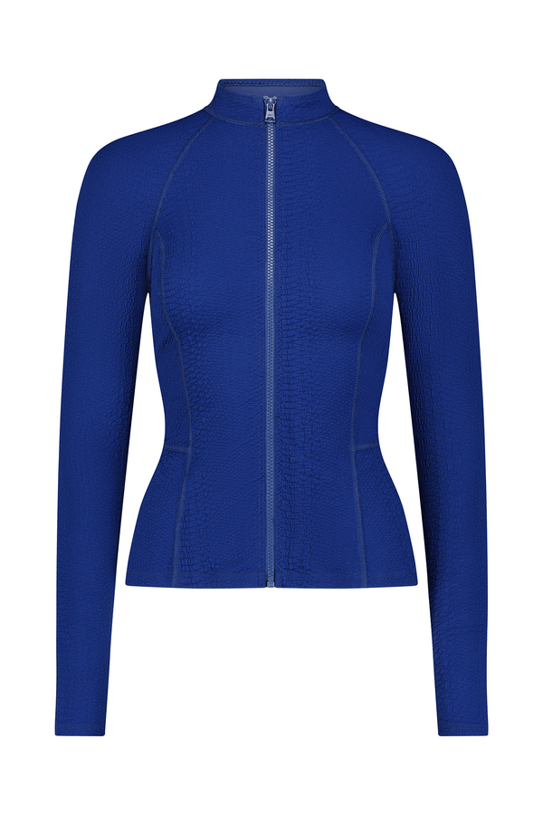 Textured Blue Zip Up Athletic Jacket