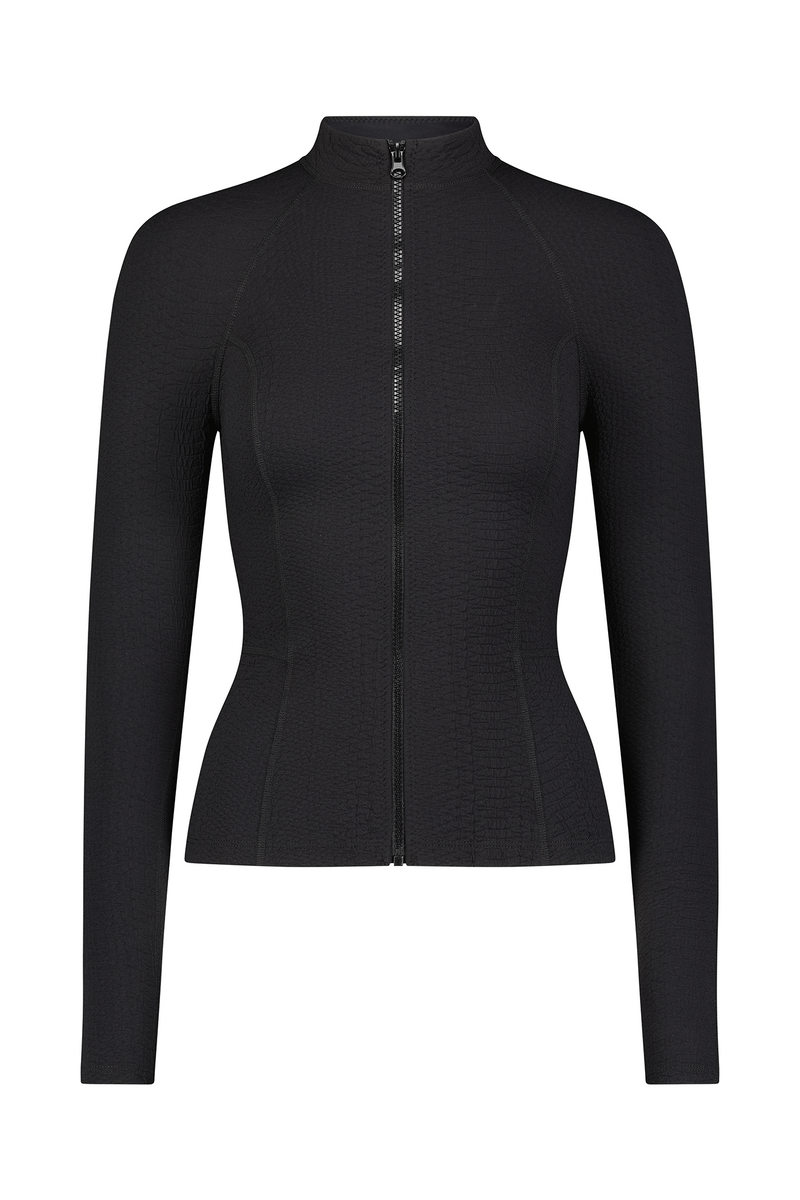 Textured Black Athletic Jacket with Matching Front Zipper