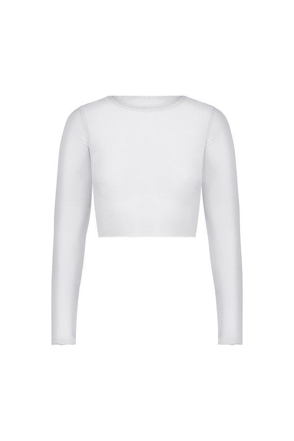 White Mesh Swim Cover Up Top with Long Sleeves