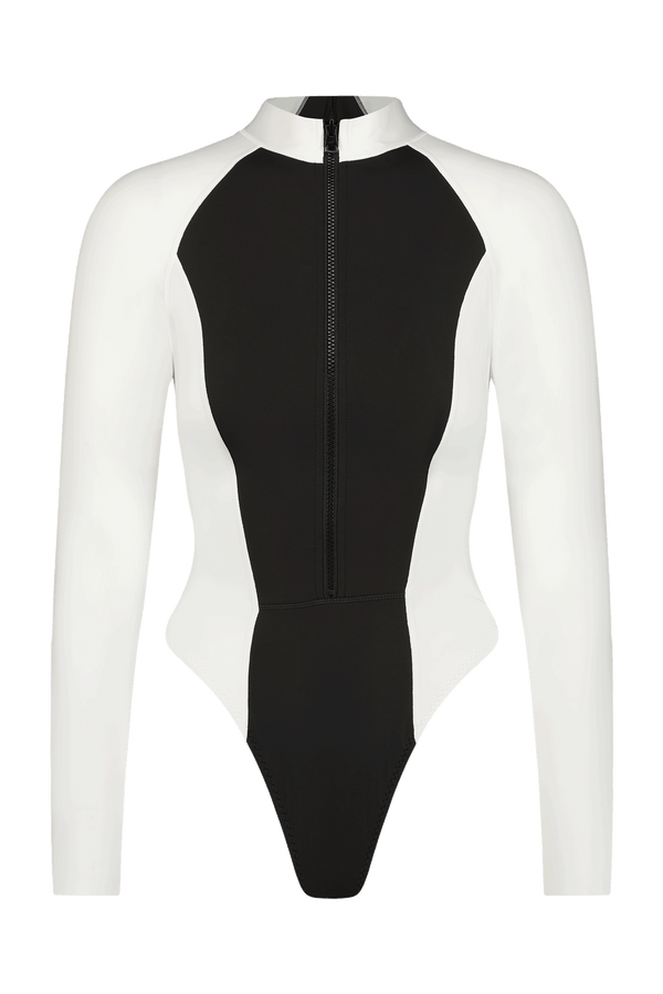 Black and White Colorblock Sursuit with Long sleeves