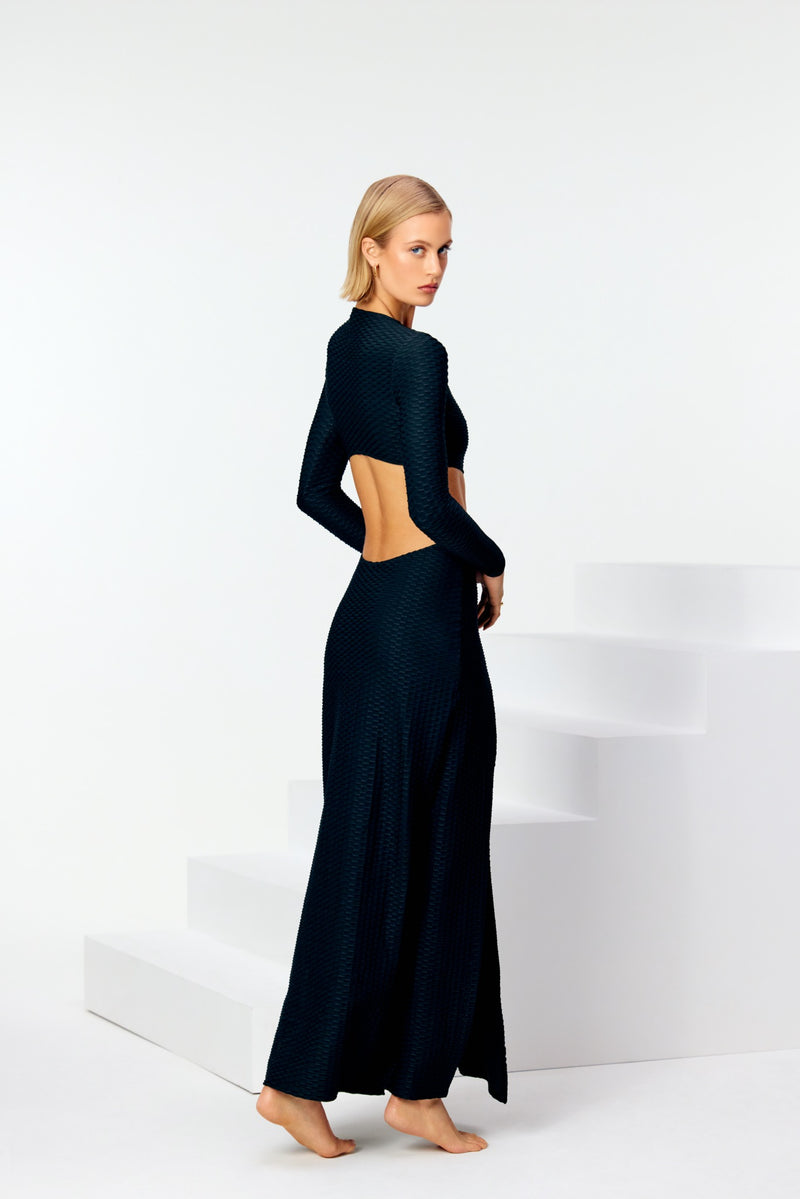 Black Maxi Dress with Gold Ring