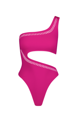 Pink Single Shoulder One Piece Scuba Swimsuit