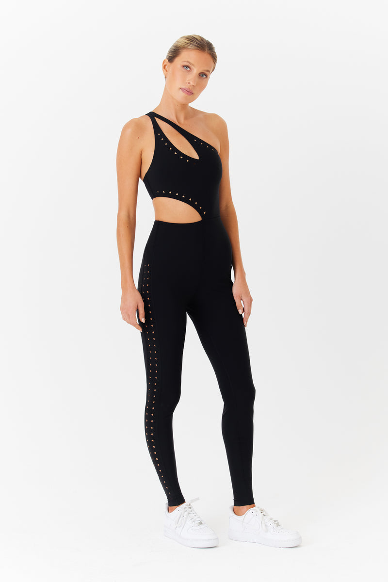 Black Sports Jumpsuit with Single Shoulder Strap