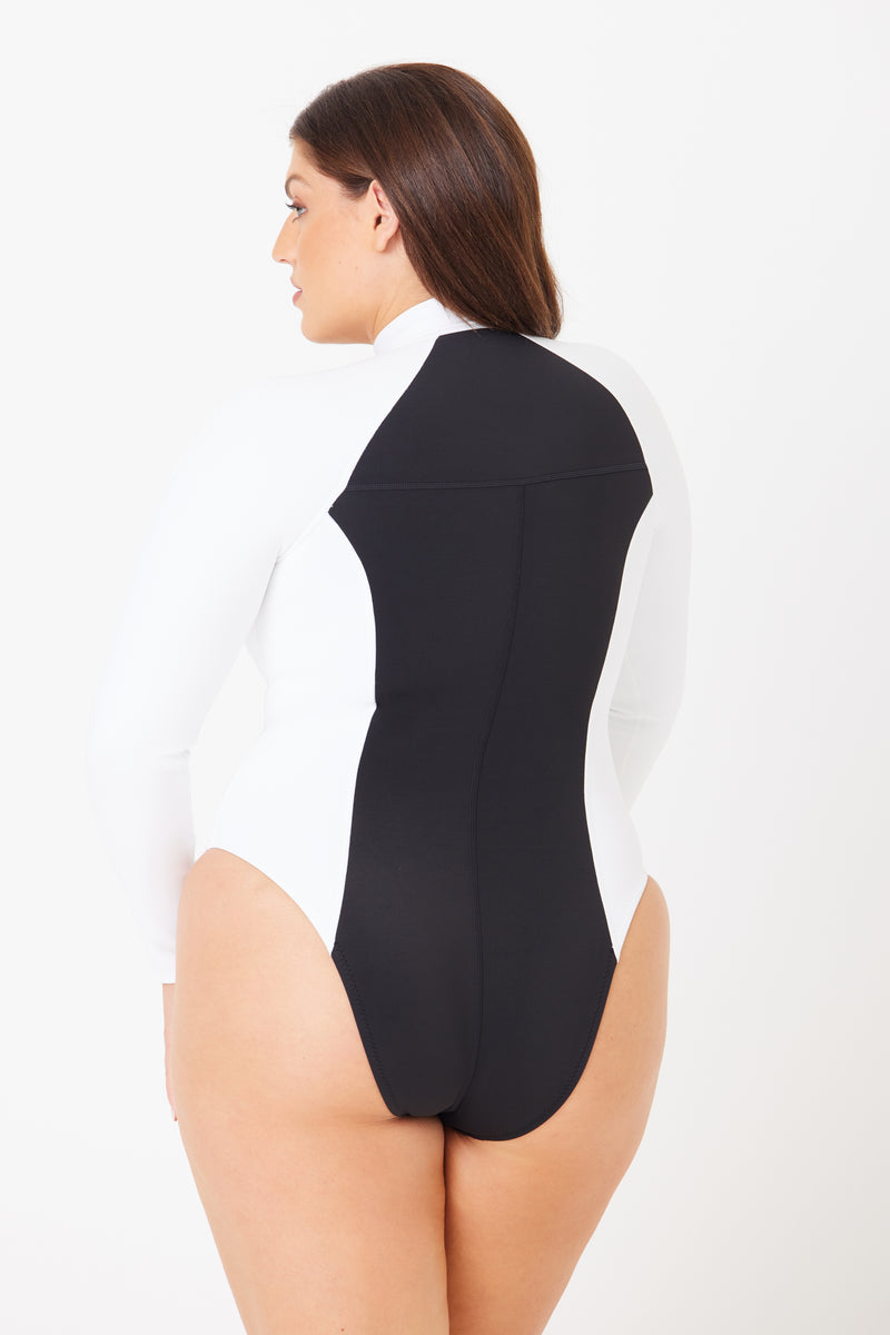 Black and White Colorblock Sursuit with Long sleeves