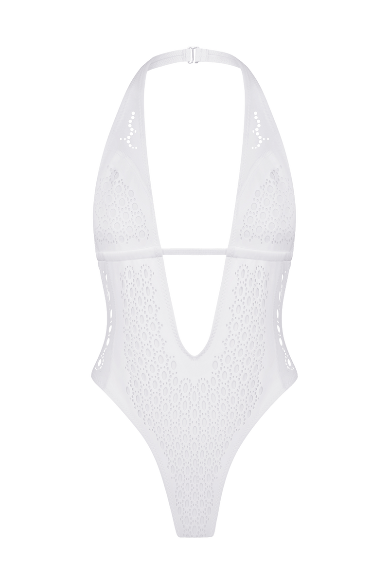 White Faux Leather One Piece Swimsuit