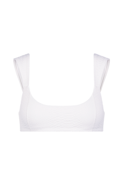 White Bikini Top in Textured Faux Snakeskin Fabric