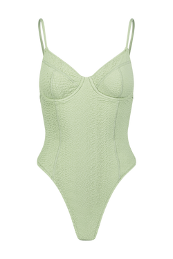 Jade Green One-Piece in Faux Snakeskin Textured Fabric