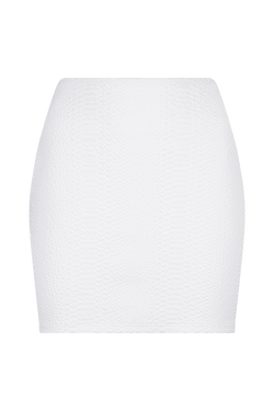 White Cover-Up Skirt in Faux Snakeskin Textured Fabric
