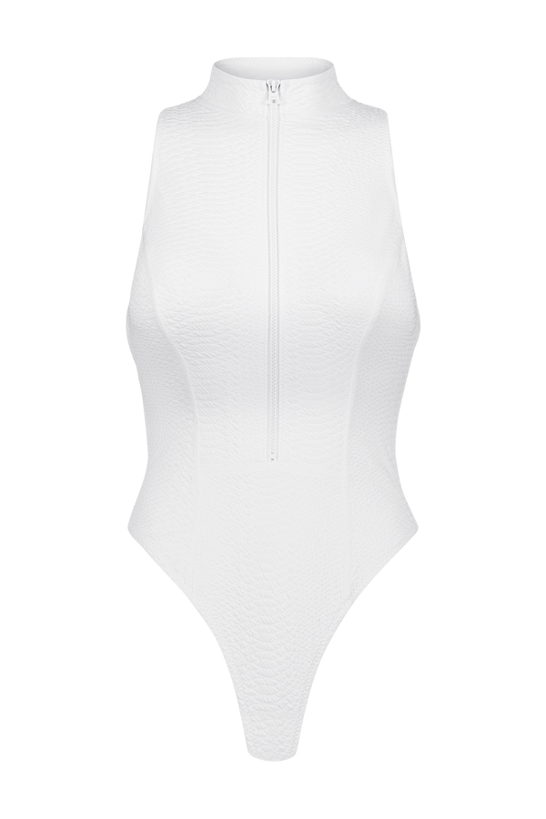 White Scuba Surfsuit in Faux Snakeskin Textured Fabric