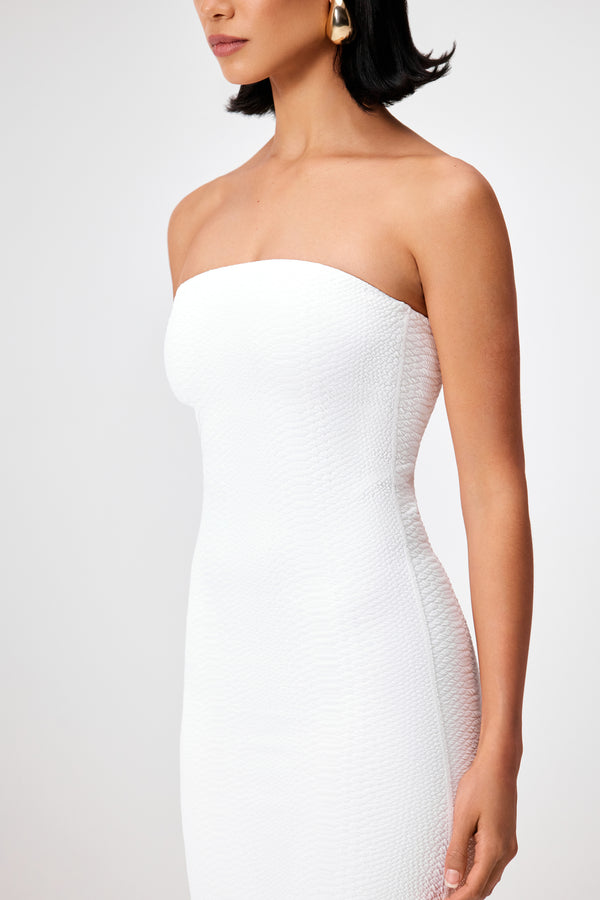 White Cover-Up Dress in Faux Snakeskin Textured Fabric