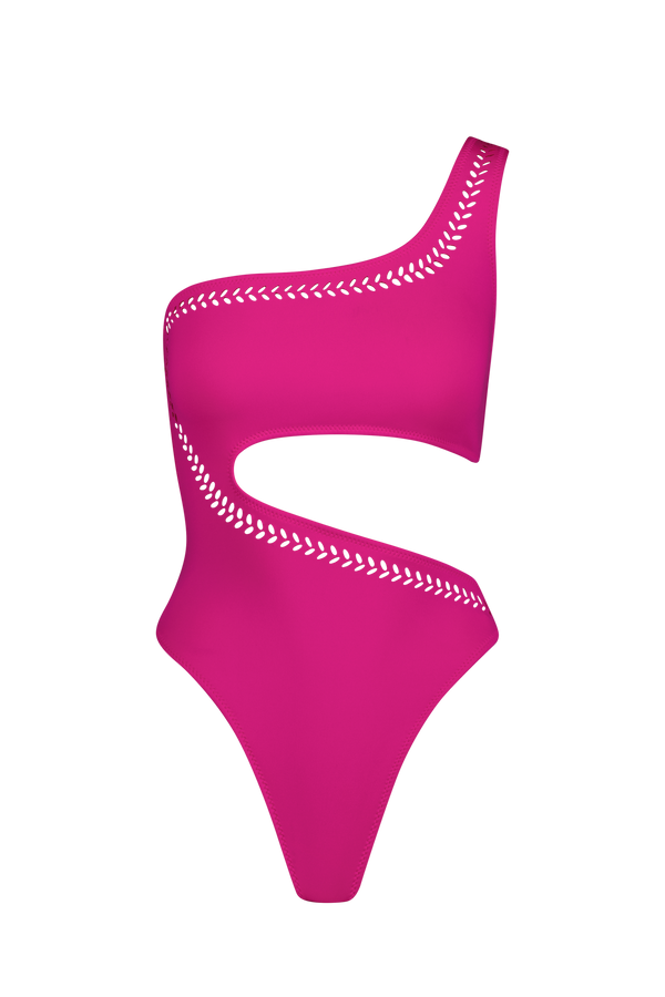 Pink Single Shoulder One Piece Scuba Swimsuit