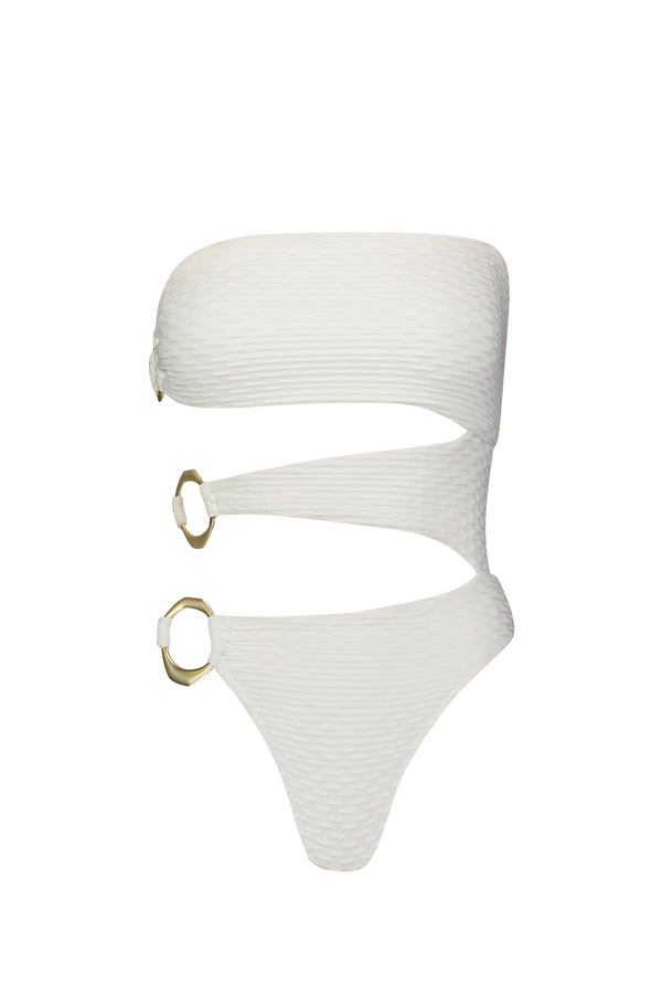 White One Piece Swimsuit with Gold Rings