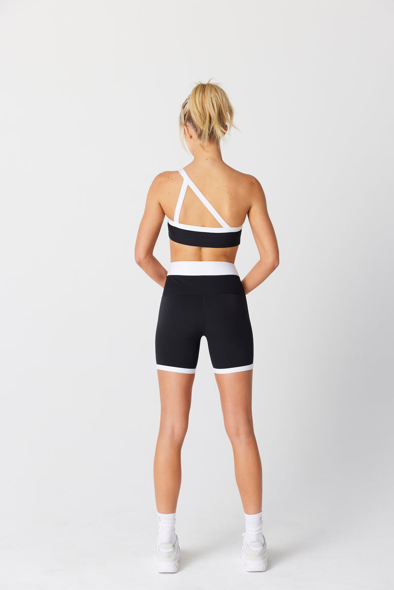 Addie Asymmetric Black and White Sports Bra