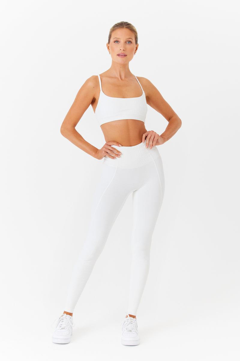 Textured White Sports Legging