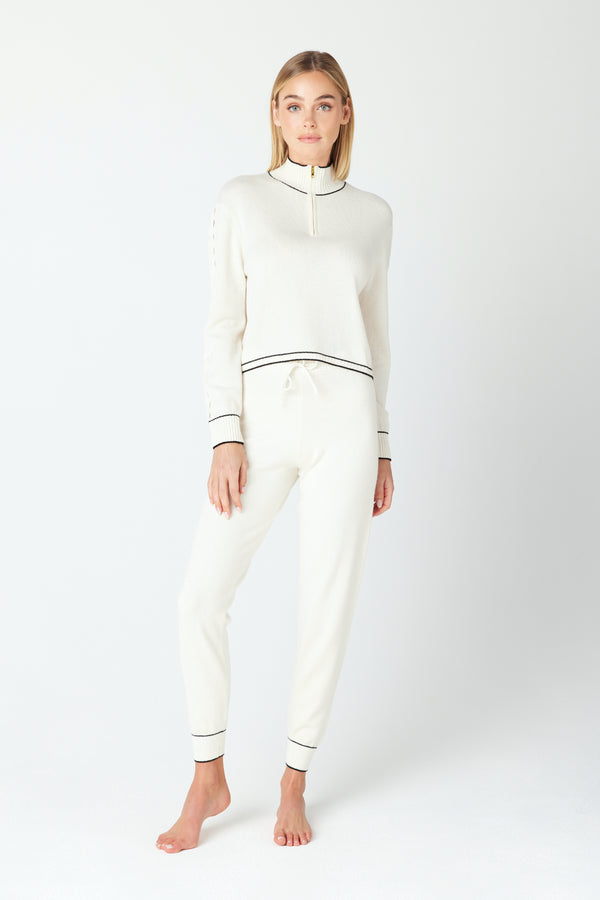 June Half Zip White Cashmere Loungewear Sweater 