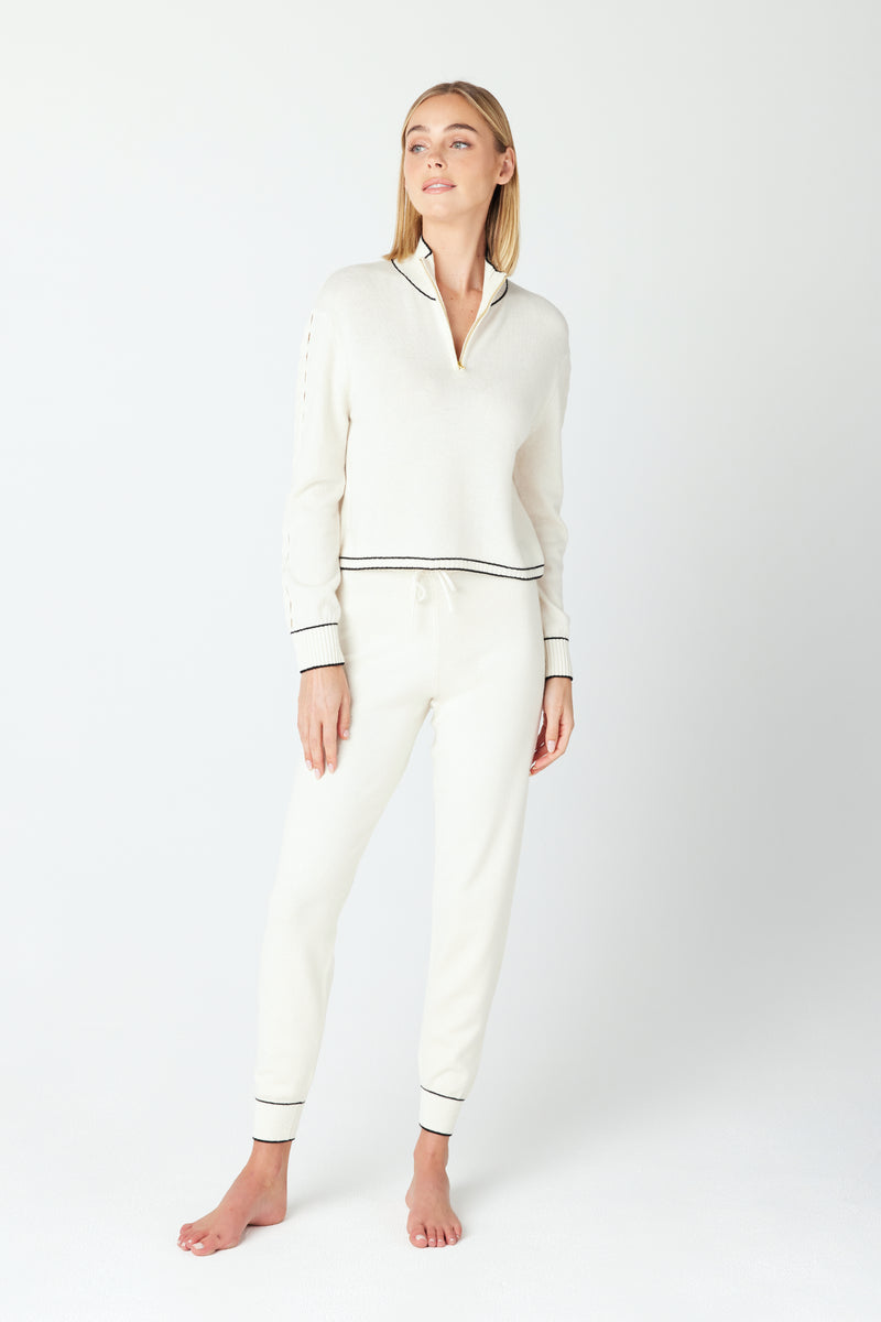 June Half Zip White Cashmere Loungewear Sweater 