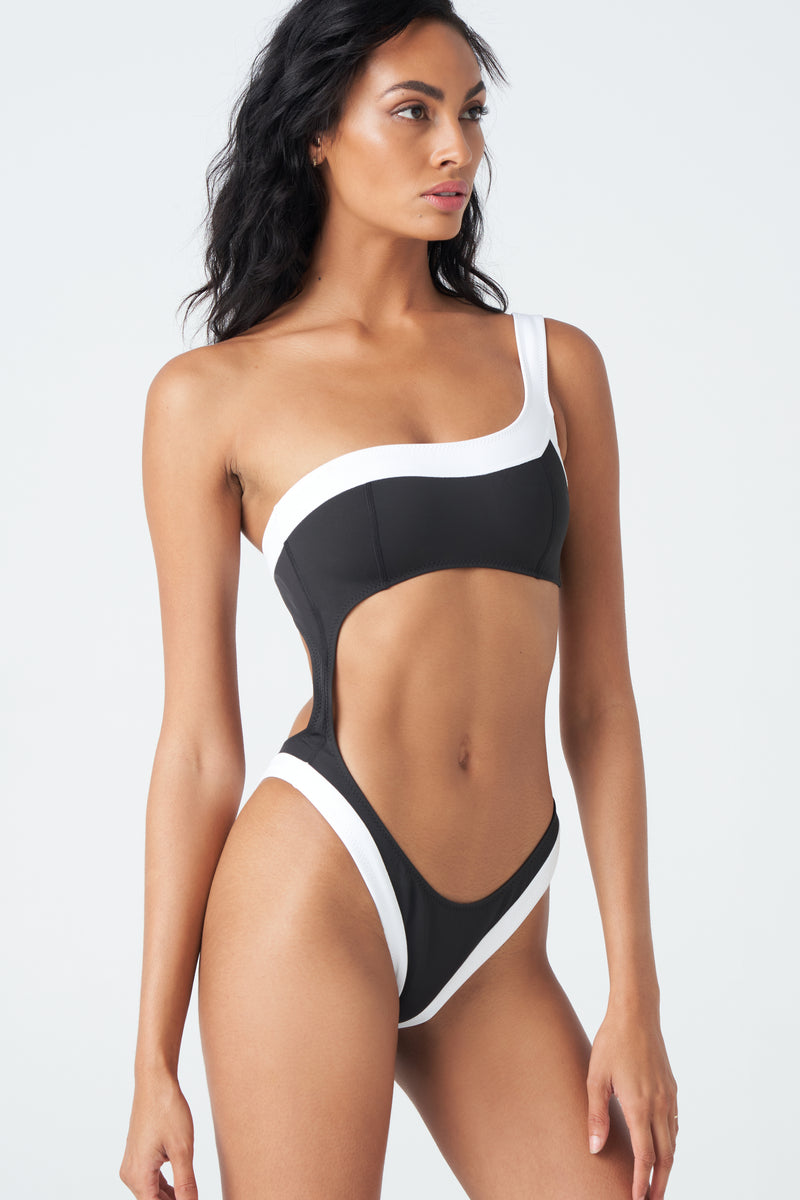 Paris One Piece Monokini in Black and White Colorblock